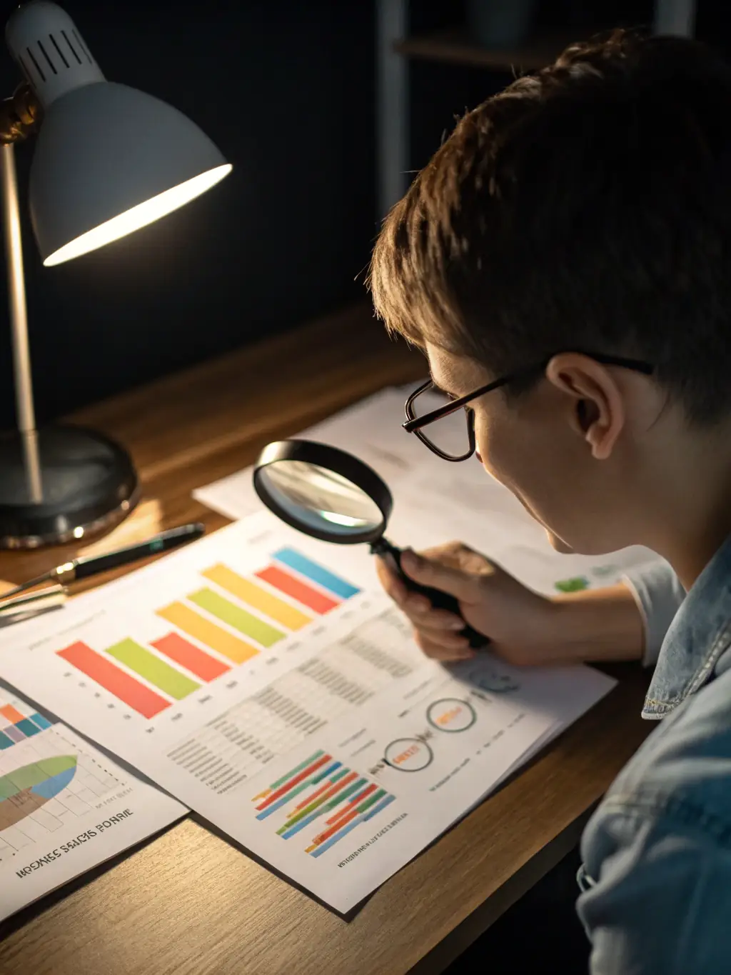 A magnifying glass over financial documents, highlighting the meticulous investigation and analysis involved in client claim processing.